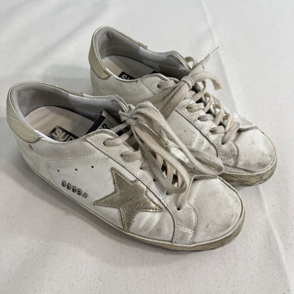 Golden Goose Superstar White Gold Star Leather Sneakers Shoes Italy Women’s 37
